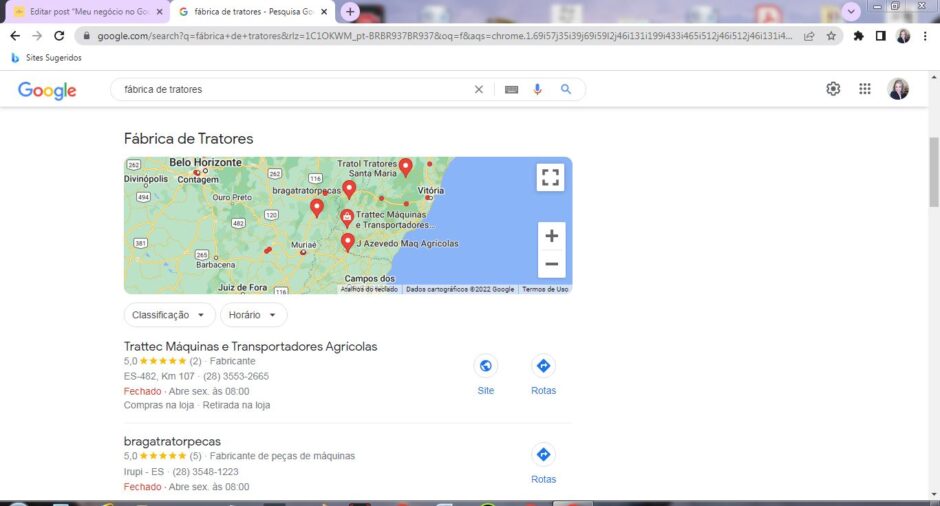 fábrica de tratores em Guaçuí no Google Maps