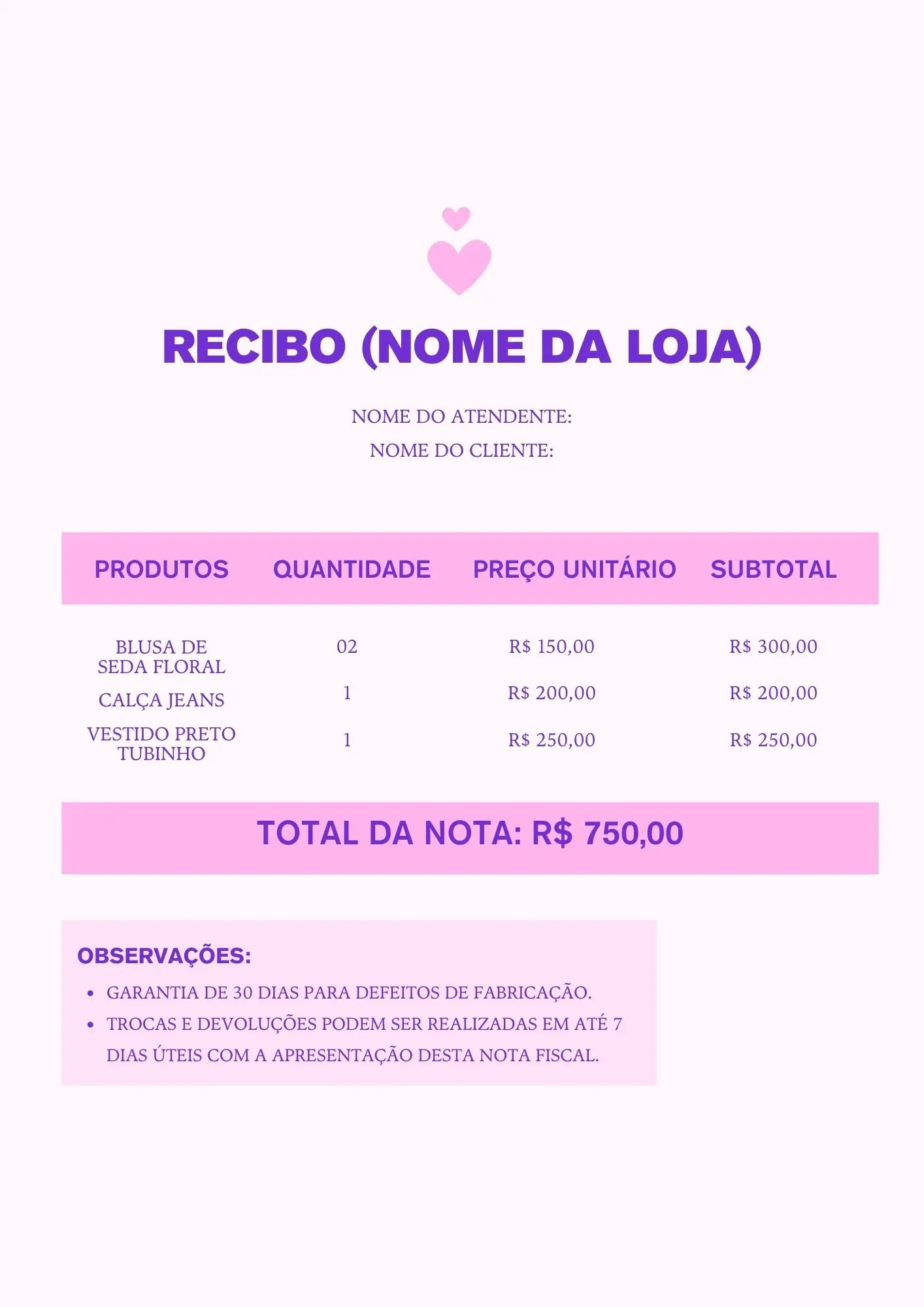 recibo para imprimir