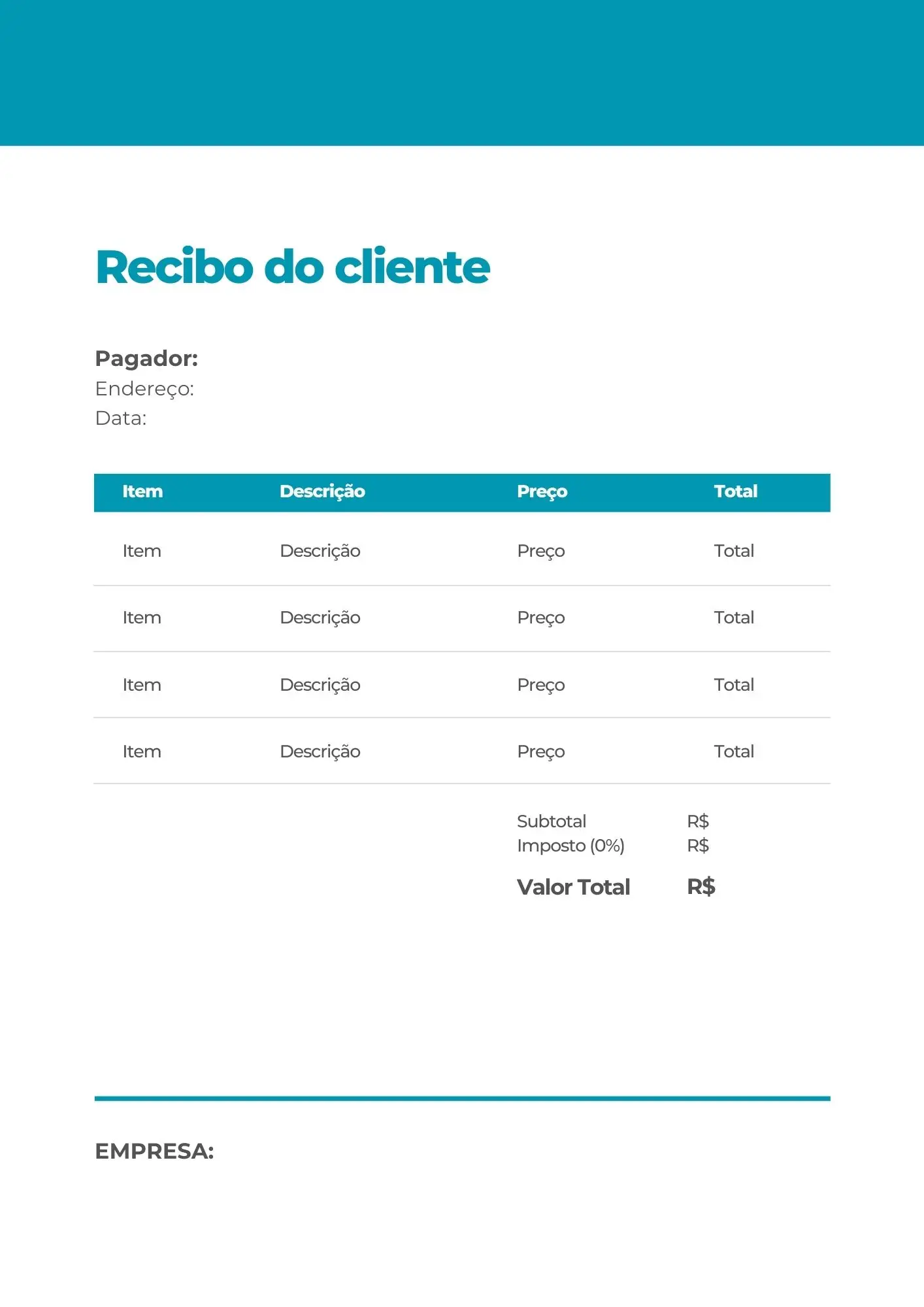 Recibo do cliente