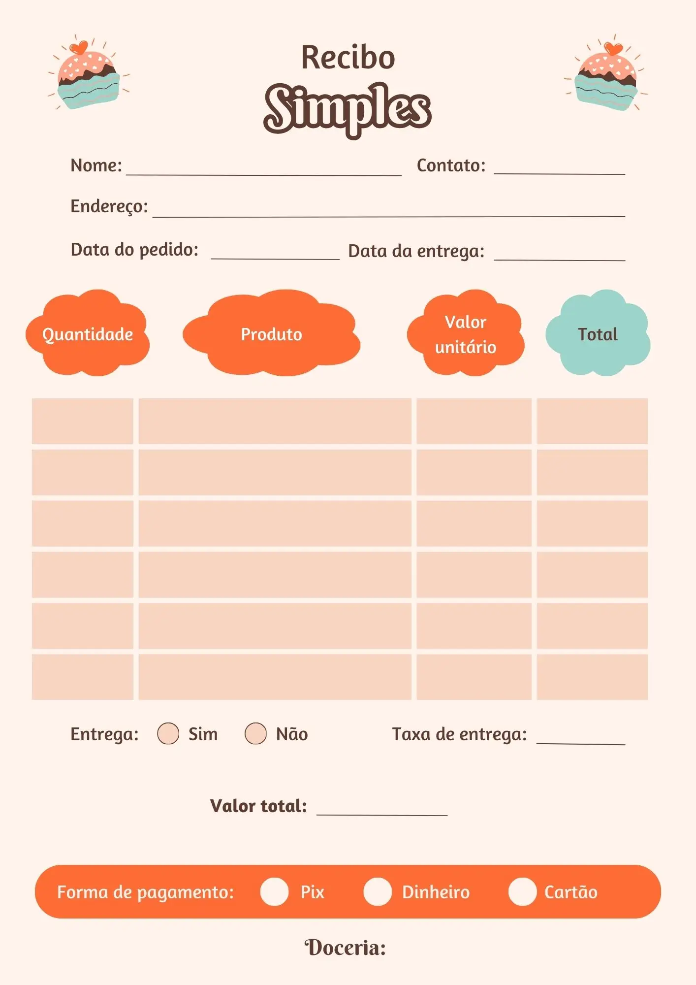recibo simples confeiteira